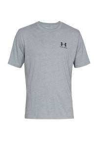 Grijze heren Under Armour sport T-shirt van katoen met logo dessin, korte mouwen en ronde hals