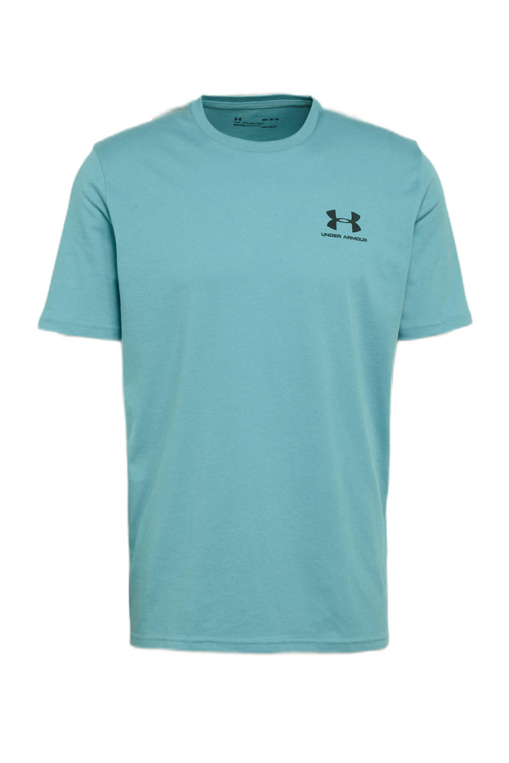 Blauwe heren Under Armour sport T-shirt van katoen met logo dessin, korte mouwen en ronde hals
