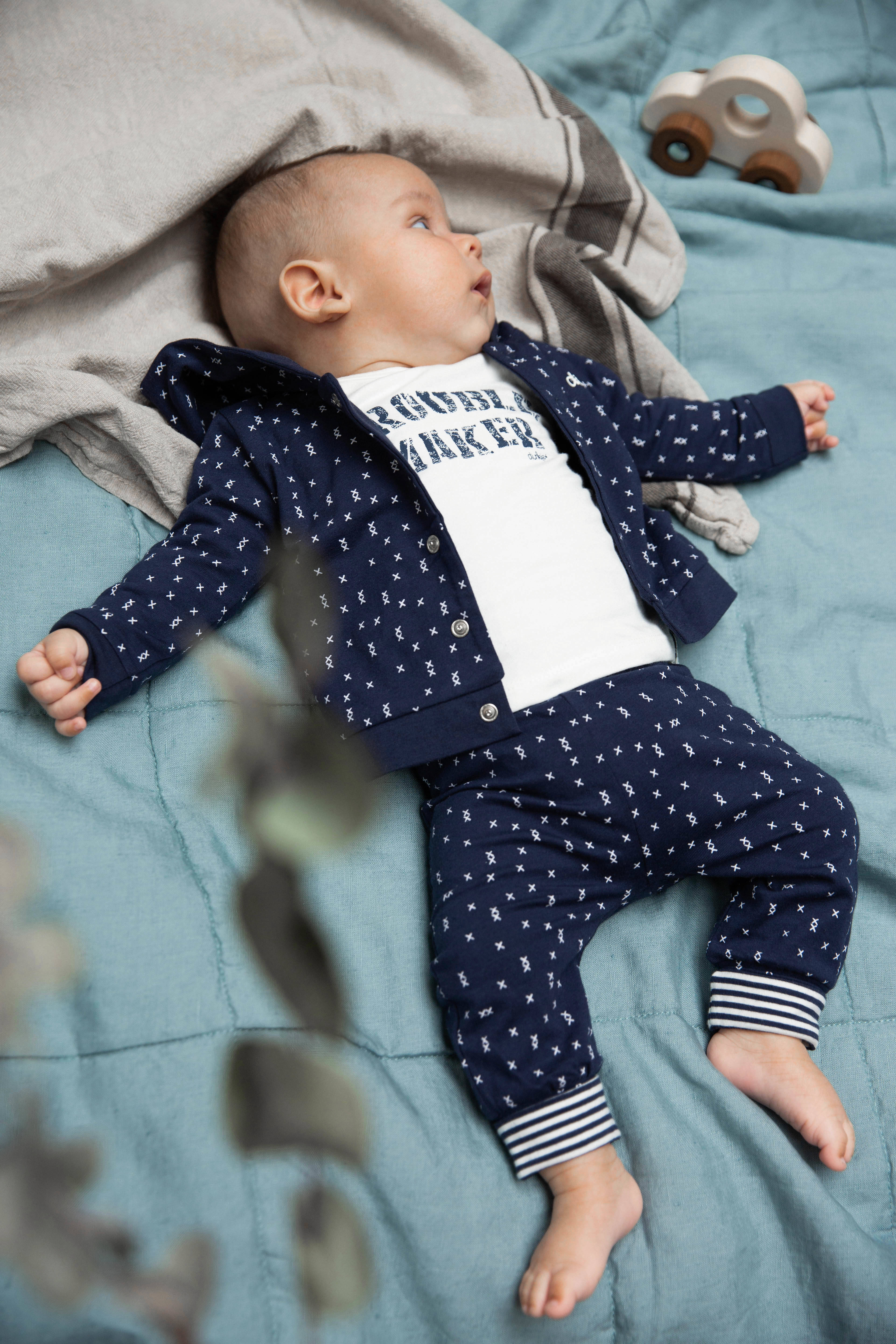 baby broek met biologisch katoen donkerblauw wit