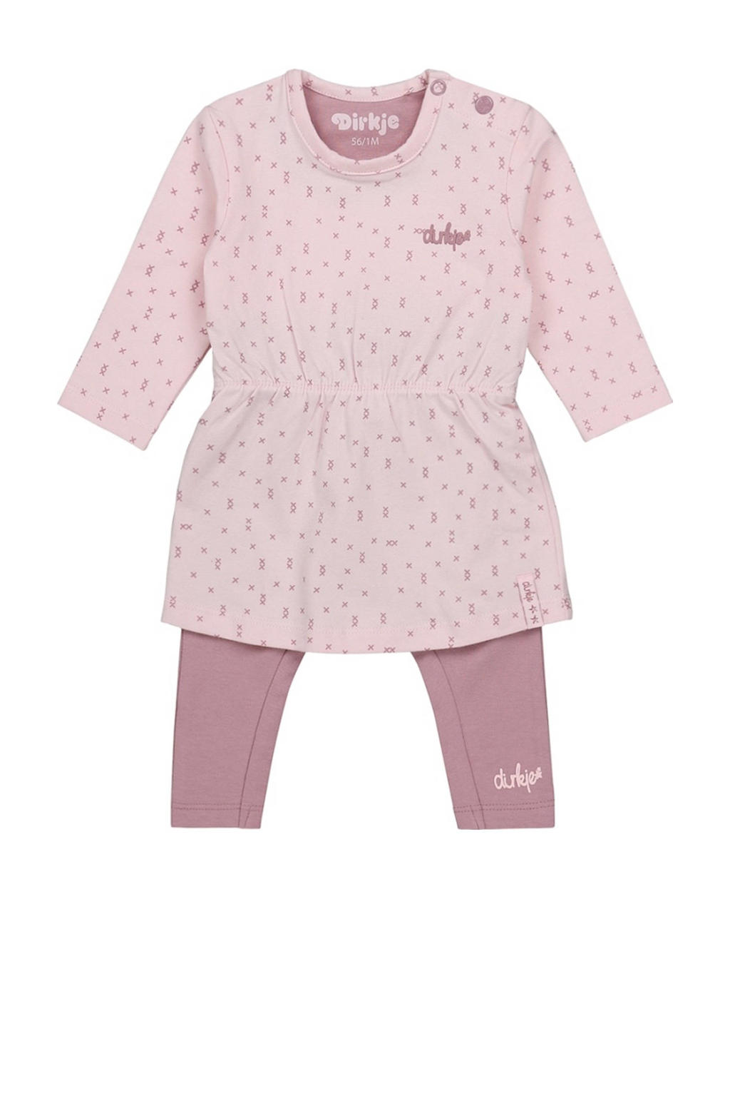Dirkje baby jurk + legging met biologisch katoen roze/lichtroze