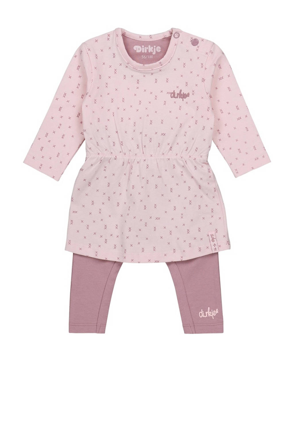 Dirkje baby jurk + legging met biologisch katoen roze/lichtroze, Roze/lichtroze