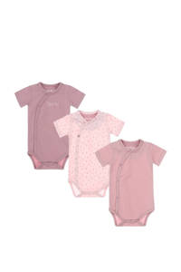 Dirkje newborn baby romper - set van 3 roze, Roze/lichtroze