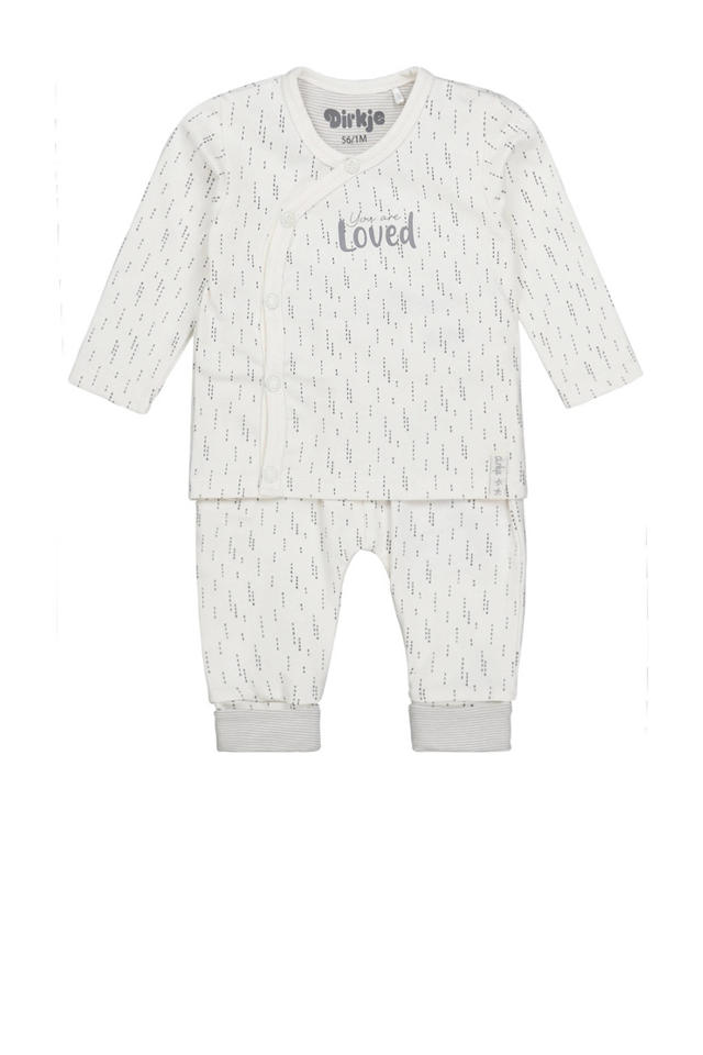 Dirkje newborn baby shirt + broek van biologisch katoen wit/grijs wehkamp