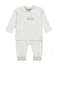 Dirkje newborn baby shirt + broek van biologisch katoen wit/grijs, Wit/grijs