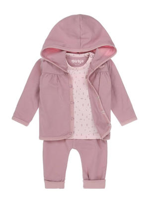 newborn baby vest + longsleeve + broek - set van 3 roze/lichtroze