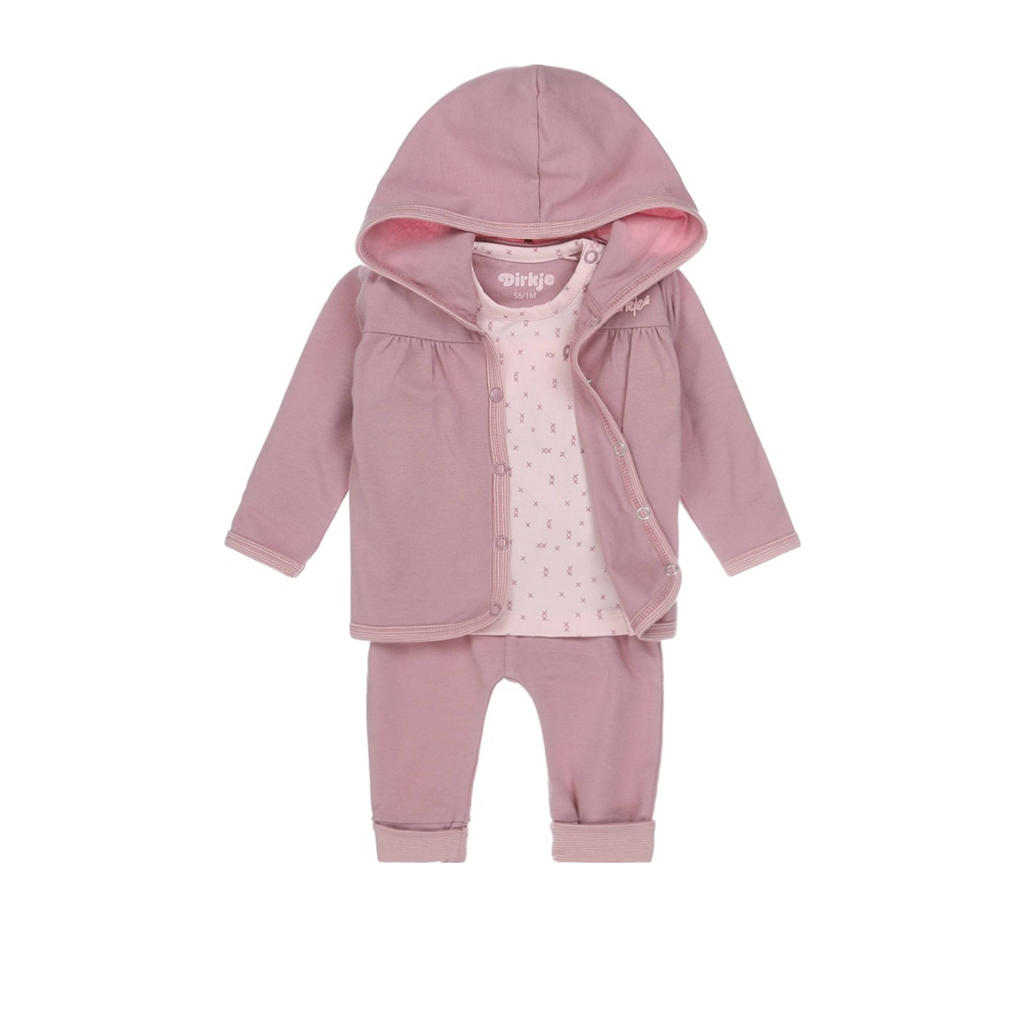 Dirkje newborn baby vest + longsleeve + broek - set van 3 roze/lichtroze