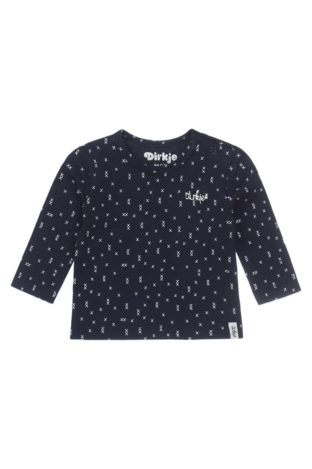 Blauwe jongens Dirkje longsleeve van katoen met lange mouwen, ronde hals en drukknoopsluiting