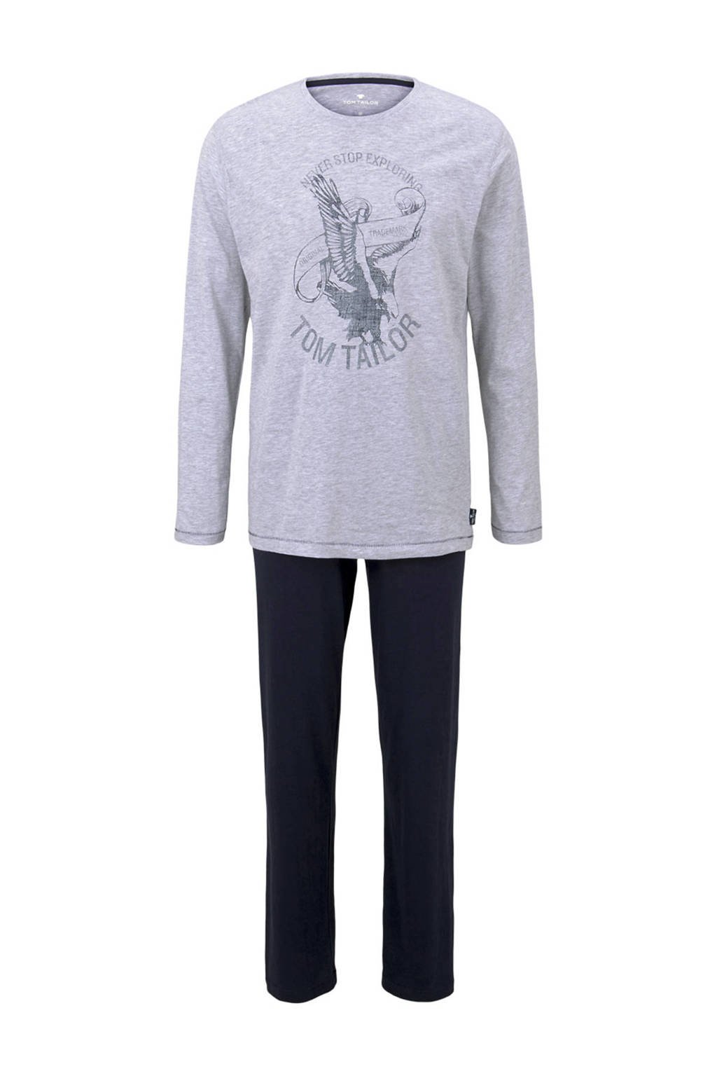 Tom Tailor pyjama met printopdruk grijs/donkerblauw, Grijs/donkerblauw