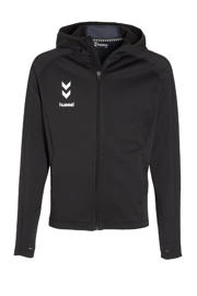 thumbnail: Zwarte jongens en meisjes hummel Junior sportvest van polyester met logo dessin, lange mouwen, capuchon en ritssluiting