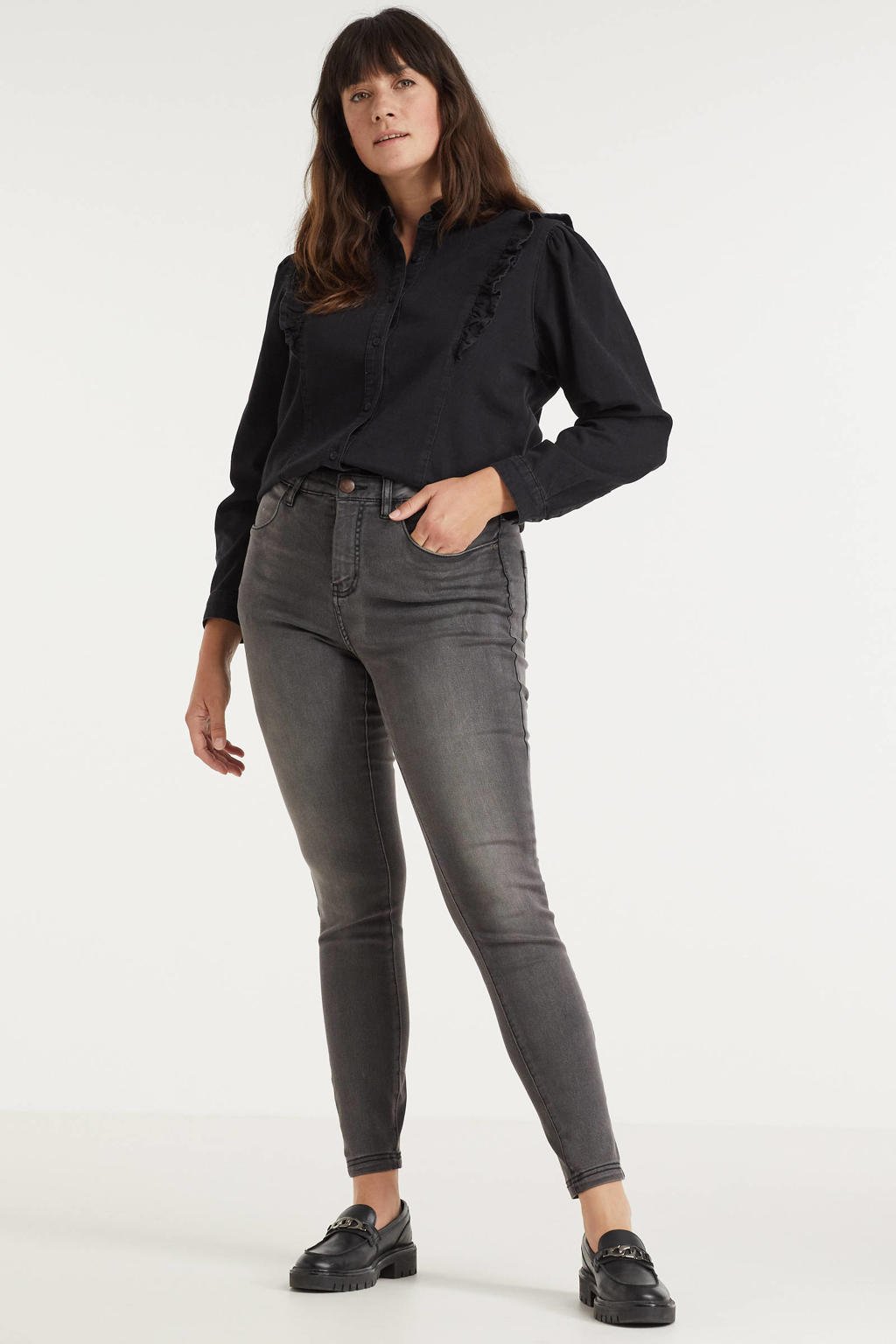 Grijze dames Zizzi high waist super slim jeans Amy van stretchdenim met skinny fit