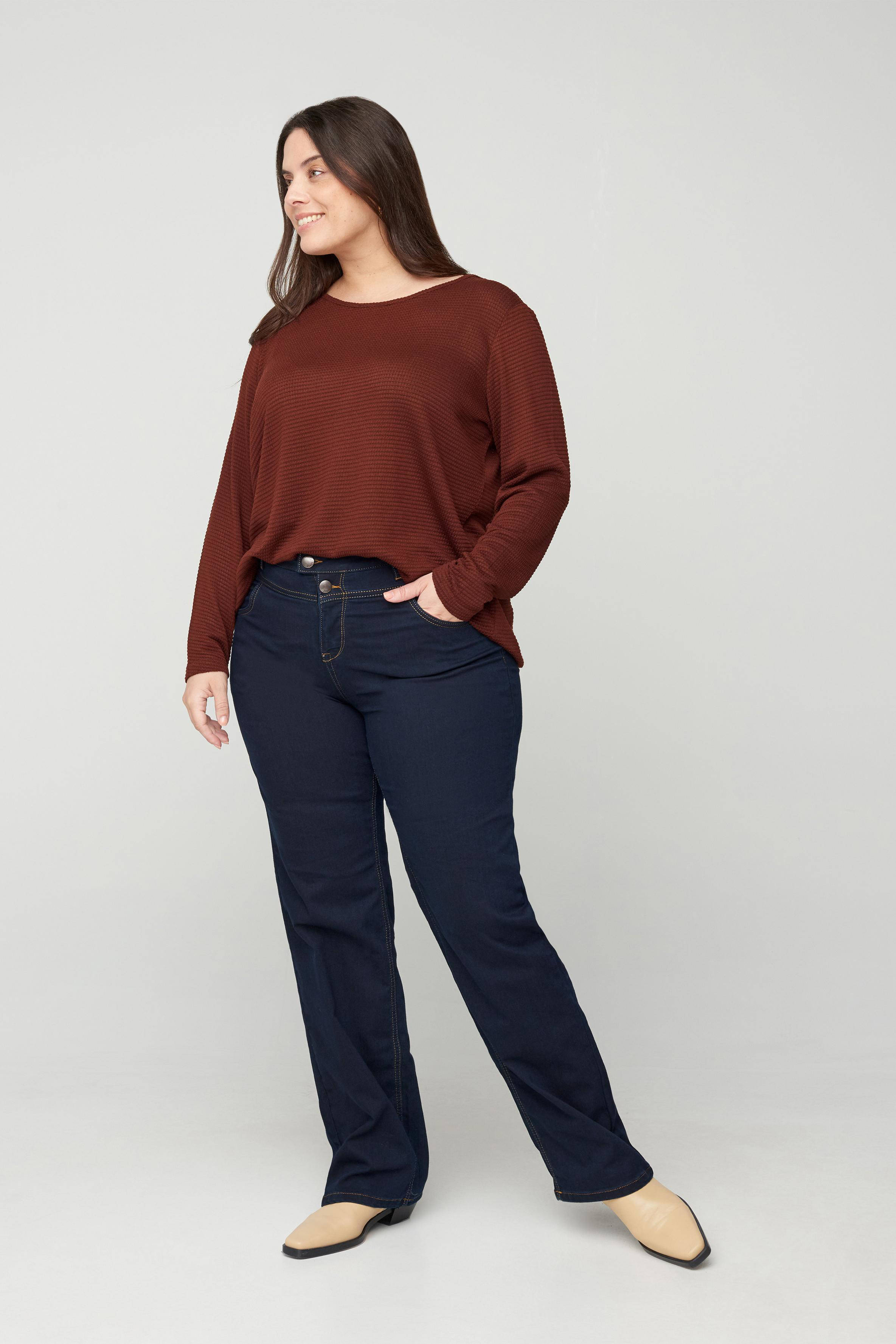 Zizzi high waist straight fit jeans Gemma dark denim lengtemaat 32 | wehkamp