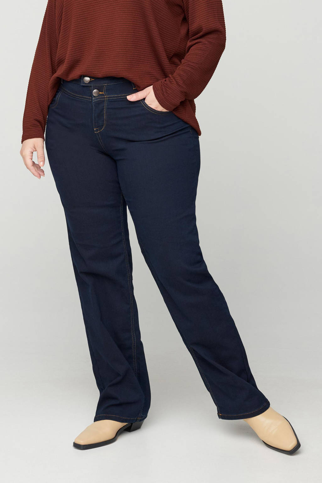 Konijn slecht schuif Zizzi high waist straight fit jeans Gemma dark denim lengtemaat 32 | wehkamp