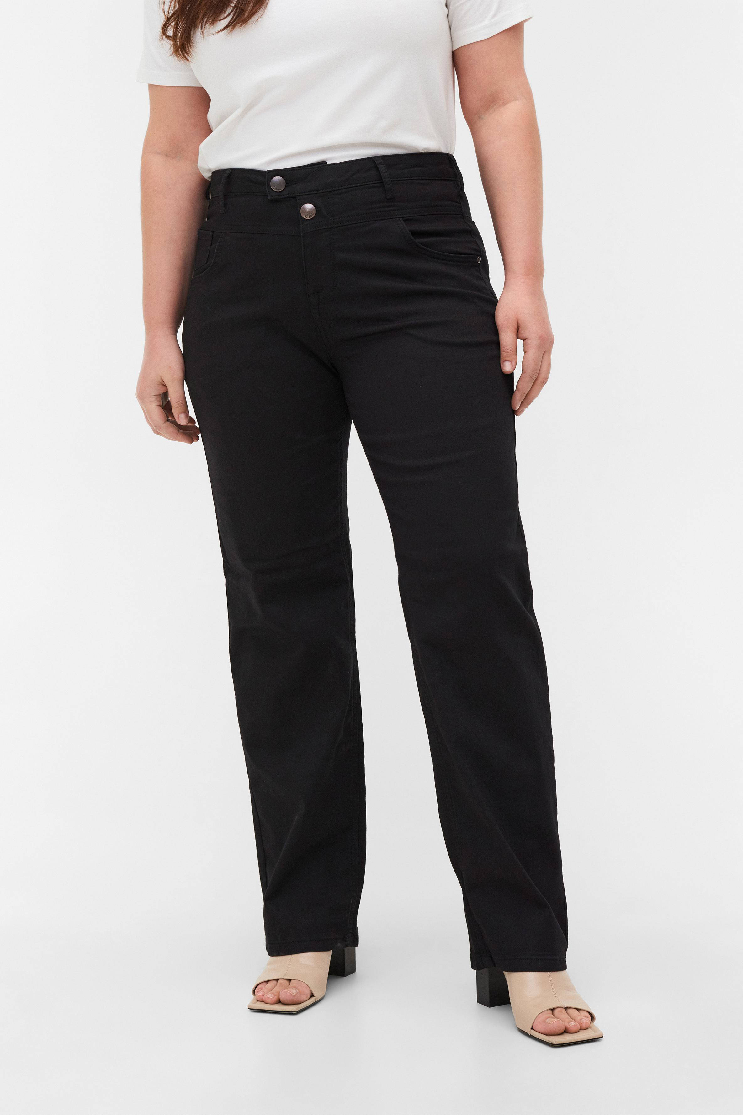 Zizzi high waist straight fit jeans zwart lengtemaat 30 | wehkamp
