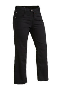 Zwarte dames Zizzi high waist straight fit jeans lengtemaat 34 van stretchdenim met rits- en knoopsluiting