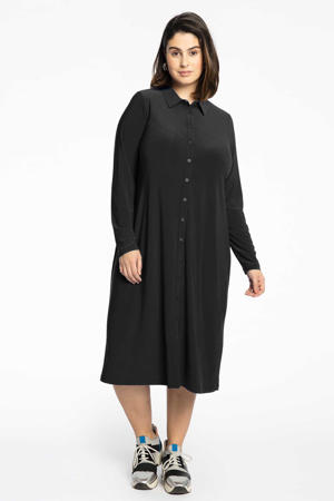 blousejurk van travelstof midi lengte DOLCE zwart