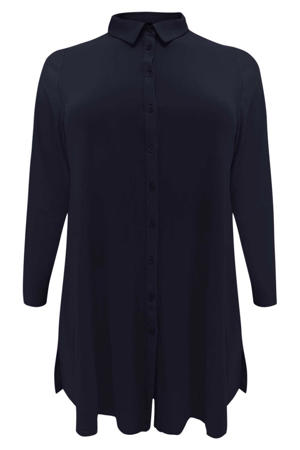 blouse van travelstof DOLCE met plooien donkerblauw