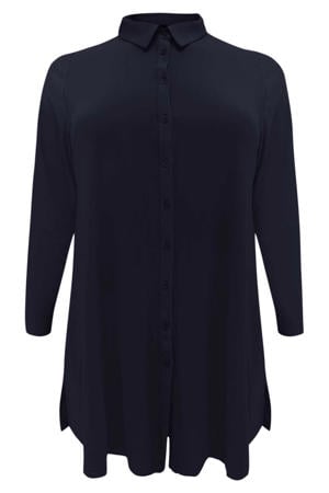 blouse van travelstof DOLCE met plooien donkerblauw