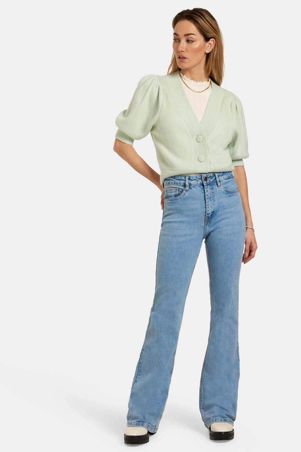 Shoeby Eksept high waist flared jeans Susan bleached, Light denim