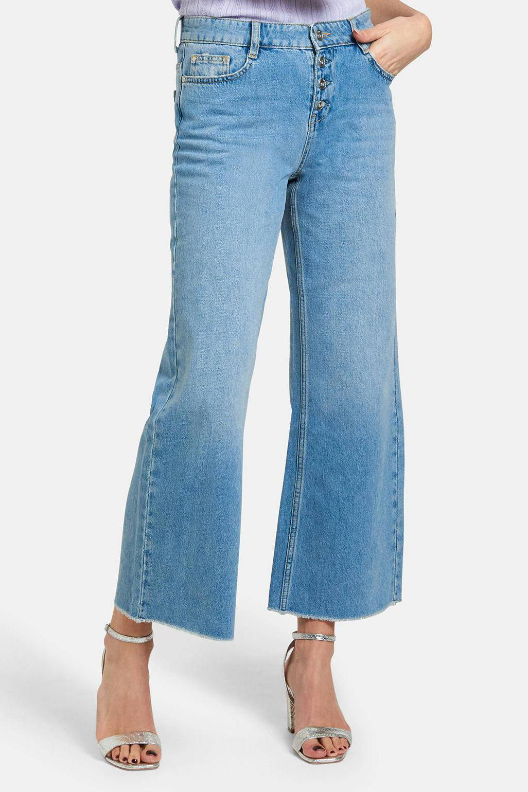 Shoeby Eksept cropped wide leg jeans Lieke lichtblauw | wehkamp