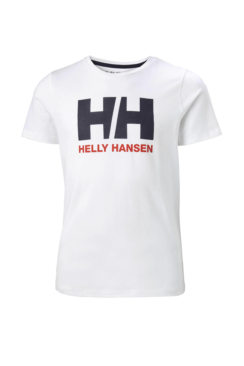 Witte jongens en meisjes Helly Hansen unisex T-shirt van katoen met logo dessin, korte mouwen en ronde hals