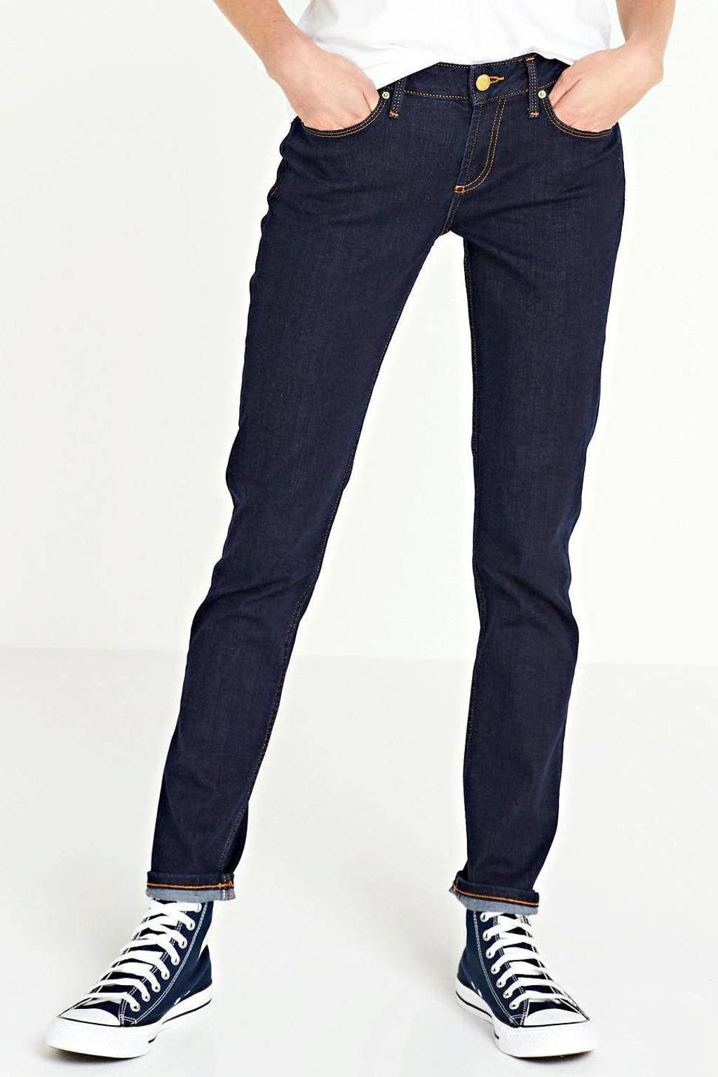 Donkerblauwe dames Tommy Hilfiger low waist slim fit jeans katoen van stretchdenim 
