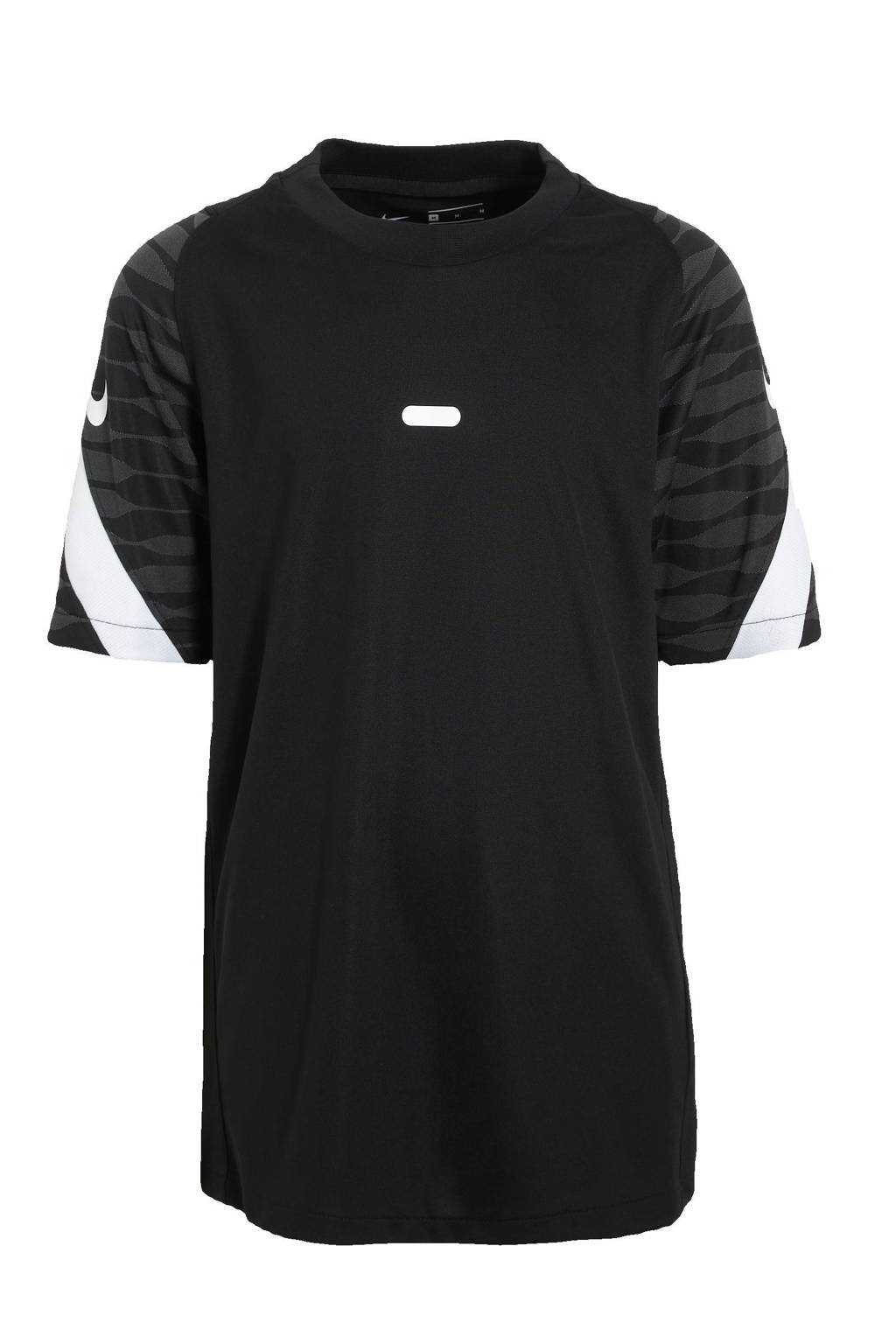 Zwart en antraciete jongens en meisjes Nike Junior voetbalshirt van polyester met logo dessin, korte mouwen en ronde hals