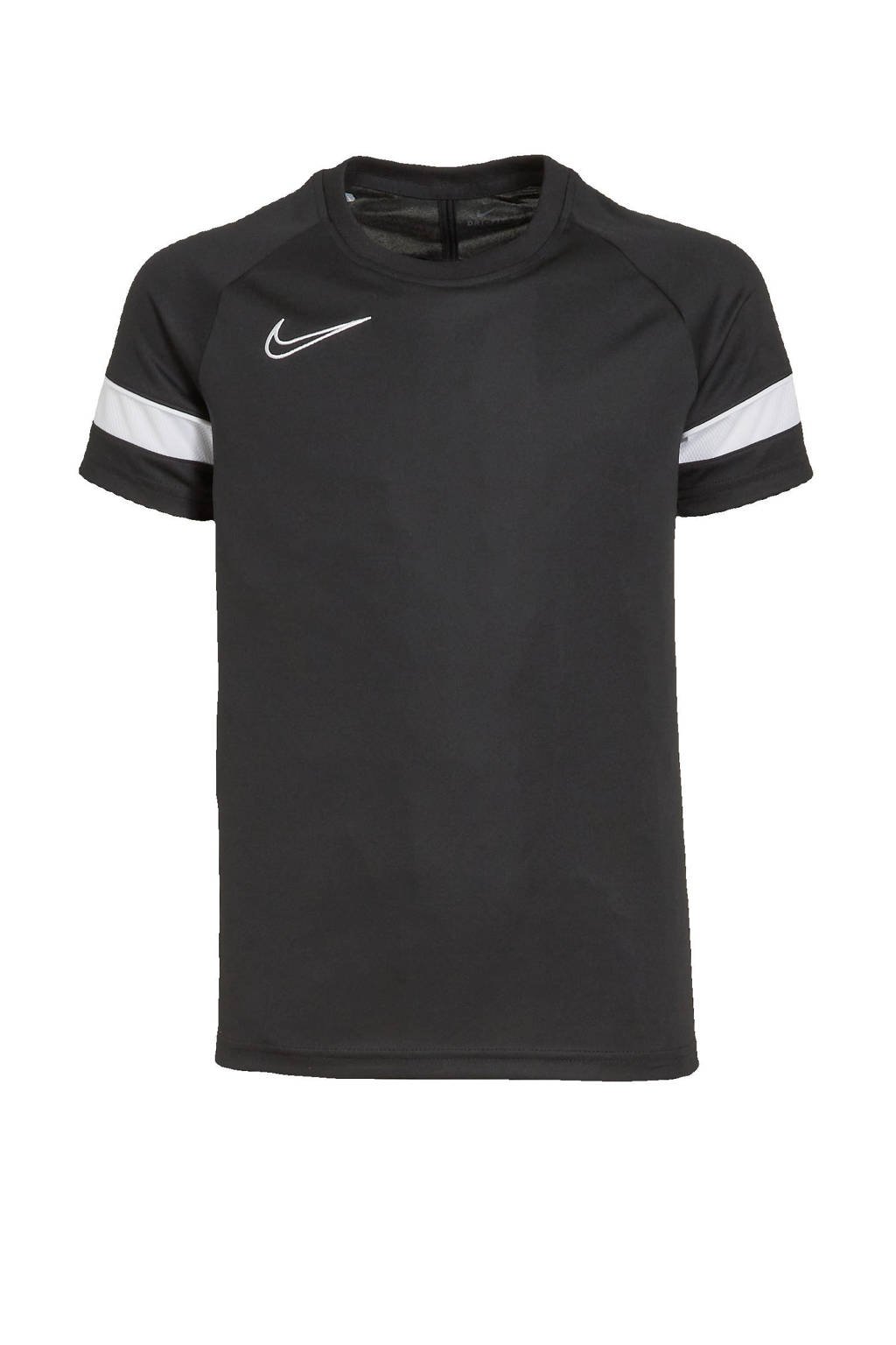 Zwart en witte jongens en meisjes Nike Junior voetbalshirt van polyester met logo dessin, korte mouwen en ronde hals
