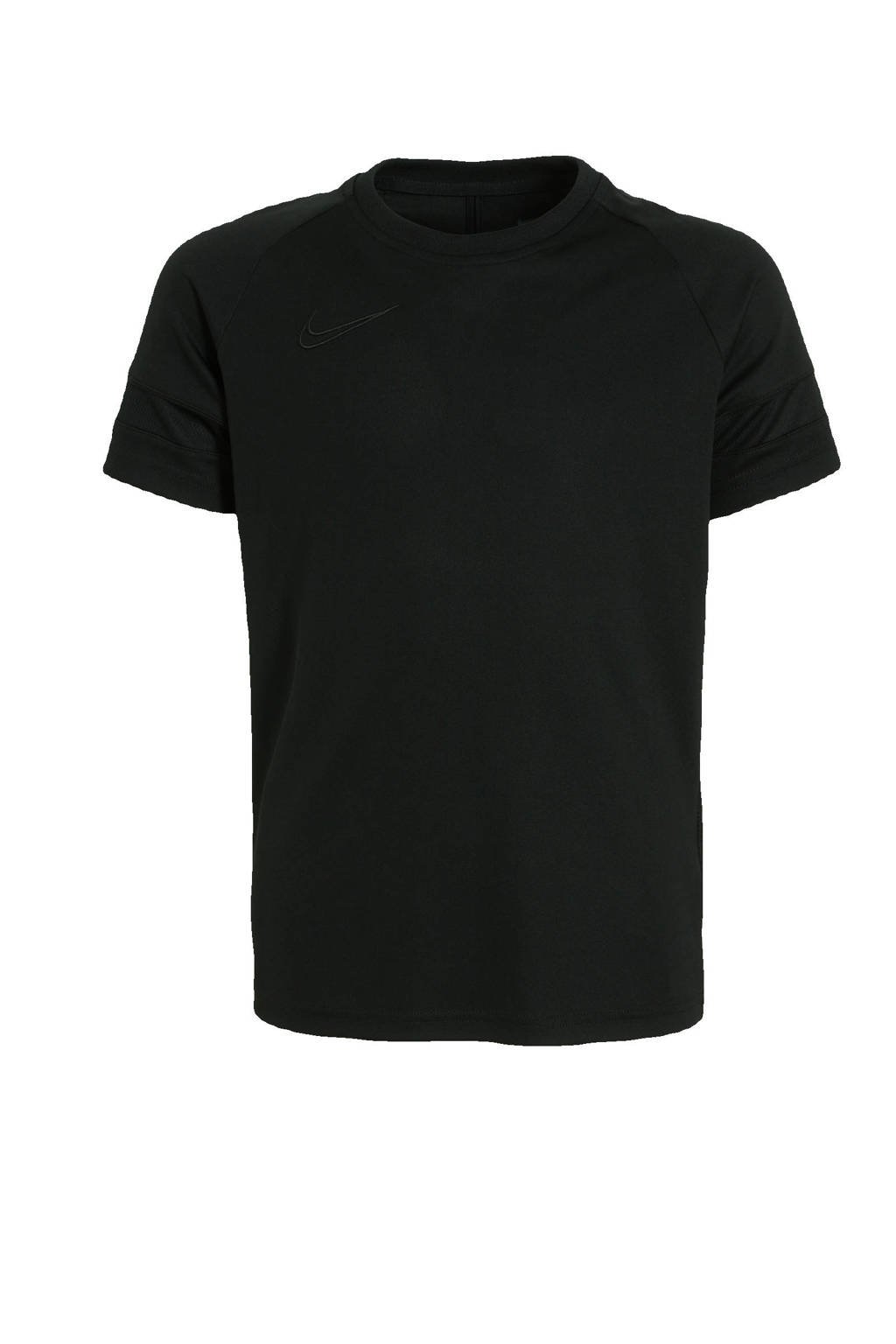 Zwarte jongens en meisjes Nike Junior voetbalshirt van polyester met logo dessin, korte mouwen en ronde hals
