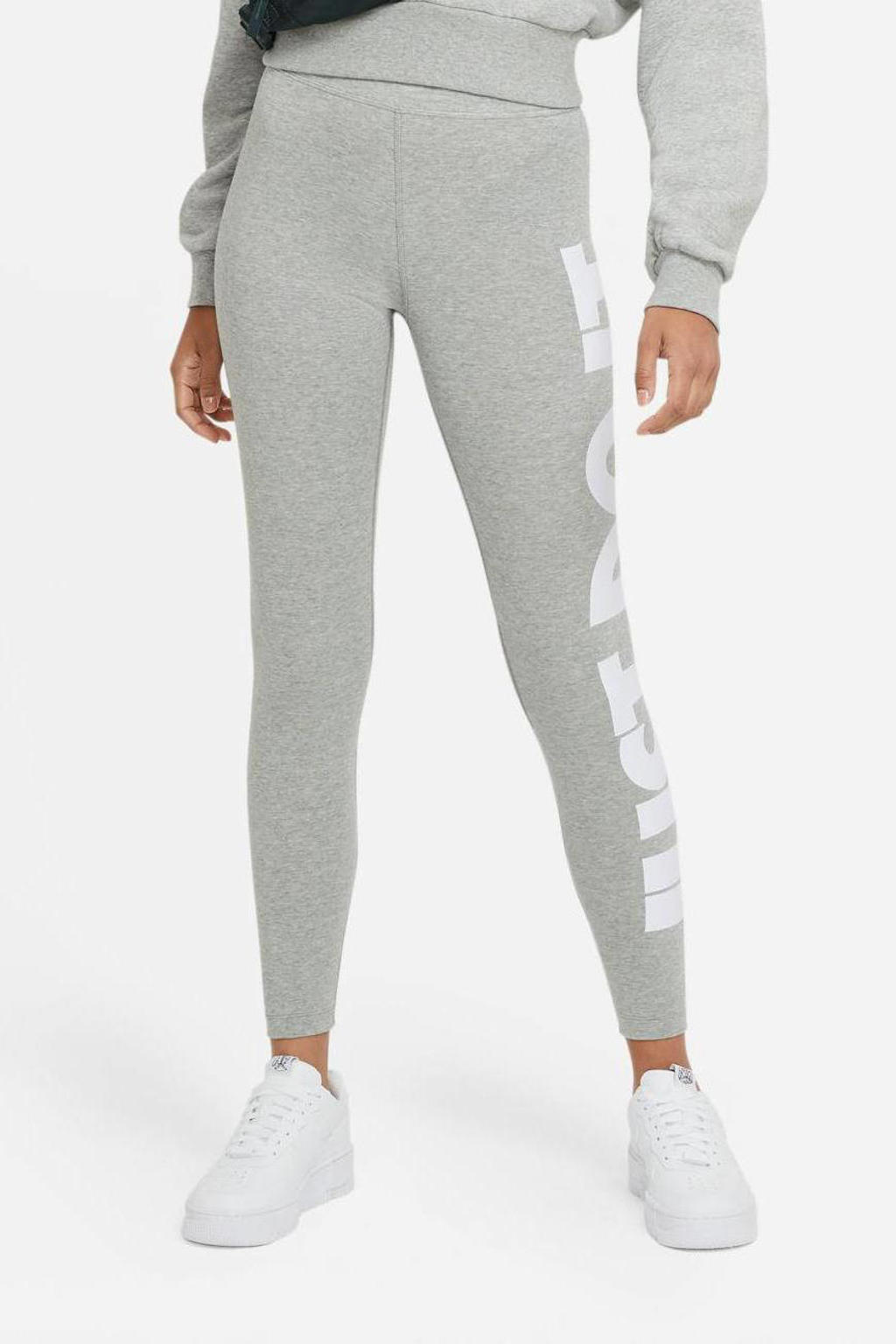 Grijs en witte dames Nike legging melange van katoen met slim fit, regular waist, elastische tailleband en logo dessin
