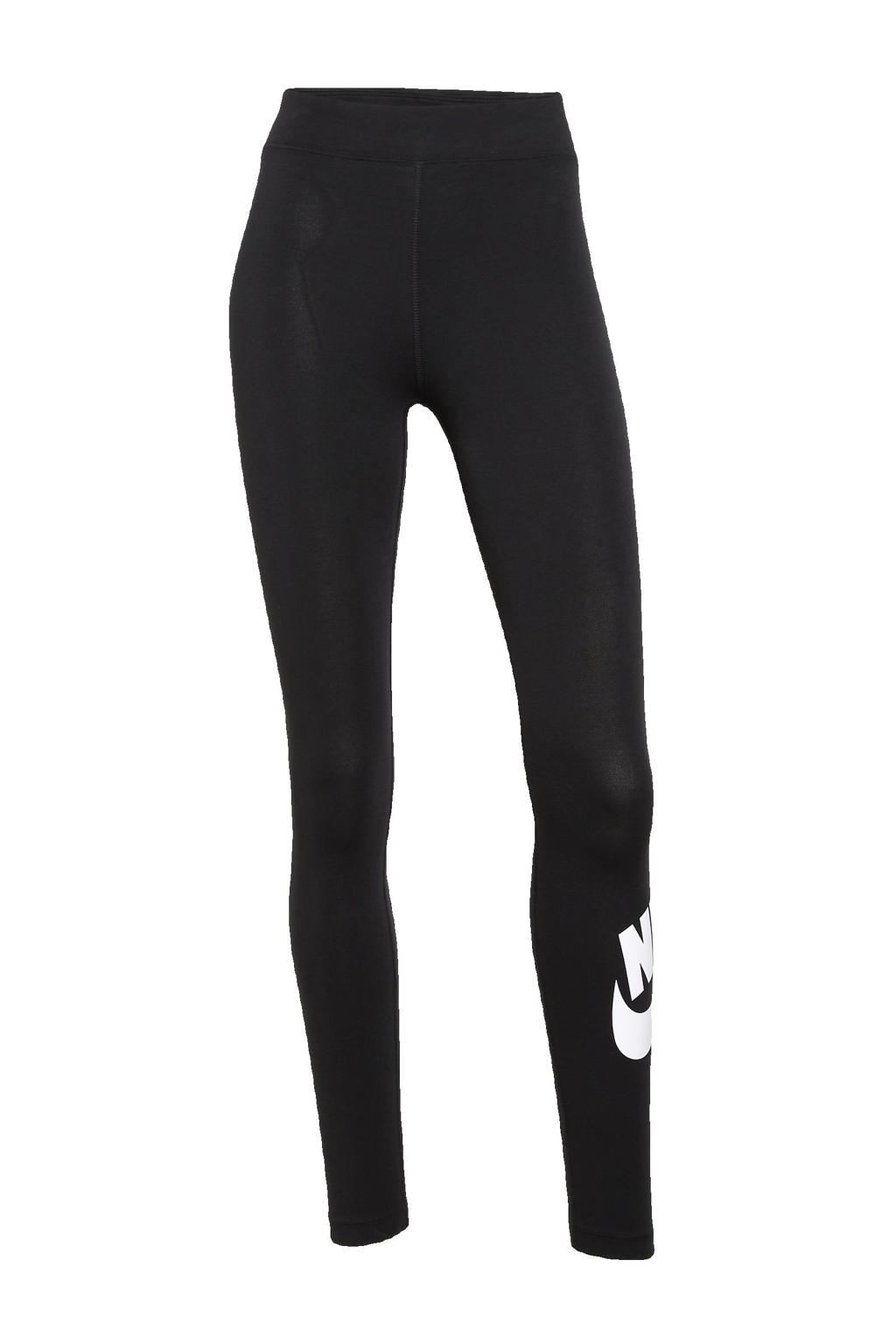 Zwart en witte dames Nike legging van katoen met slim fit, high waist, elastische tailleband en logo dessin