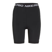 thumbnail: Zwart en witte dames Nike sportshort van polyester met slim fit, high waist, elastische tailleband en logo dessin