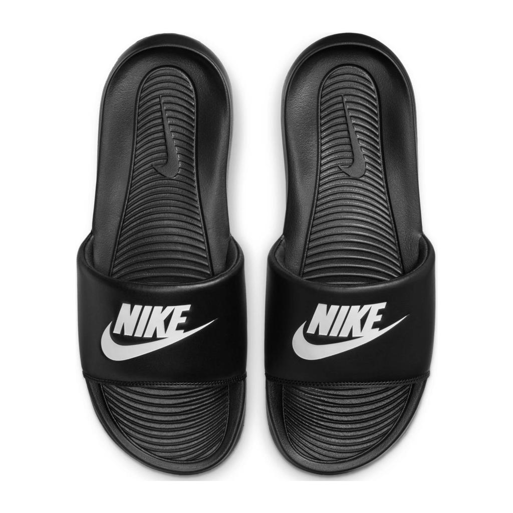 Zwart en witte heren Nike Victori One Slide slippers van rubber met logo