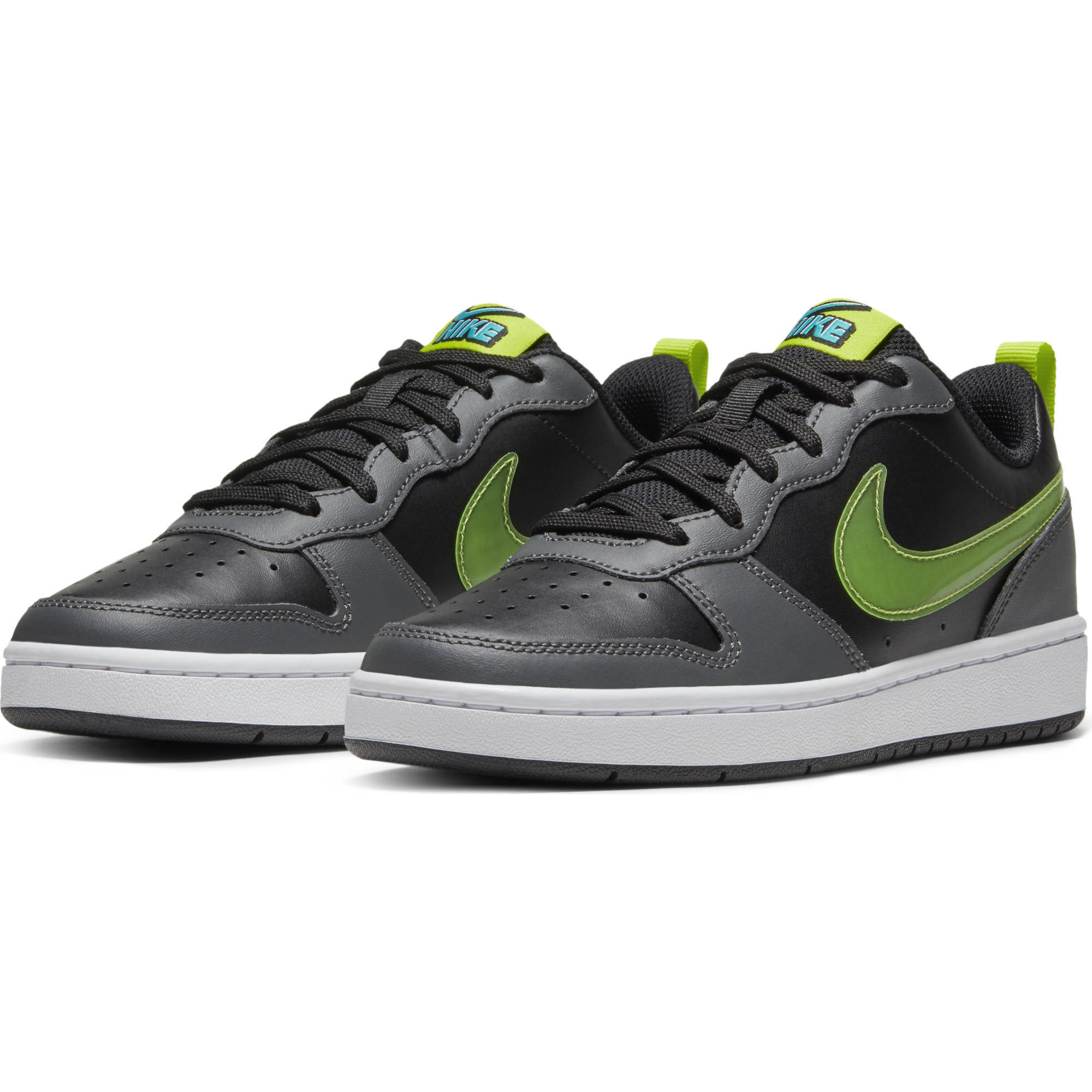 Nike Court Borough Low 2 Gs Leren Sneaker Zwart Felgeel Donkergrijs Aqua Wehkamp