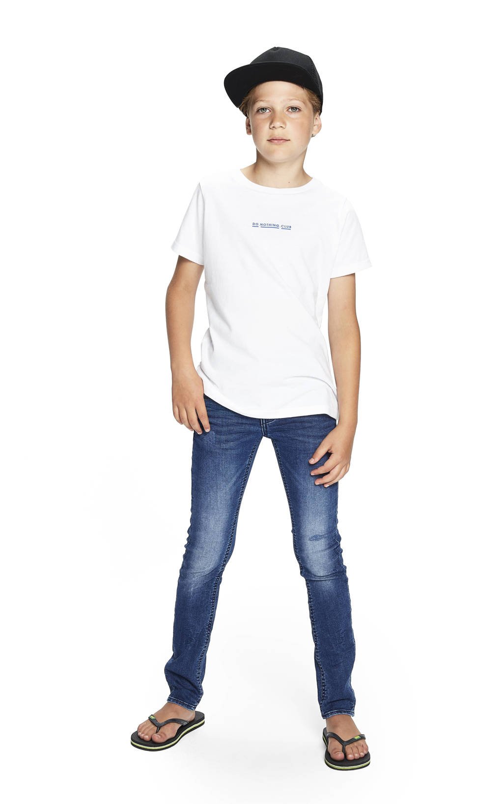 Wit en blauwe jongens Retour Denim T-shirt Chiel van katoen met printopdruk, korte mouwen en ronde hals
