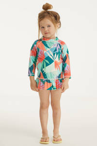 BEACHWAVE baby crop bikini + UV 50+ top met all over print groen/oranje