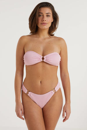 strapless bandeau bikinitop met textuur lichtroze