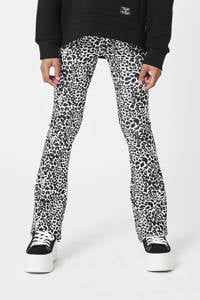 CoolCat Junior flared broek Phie met dierenprint zwart/wit panter 34 inch, Zwart/wit panter