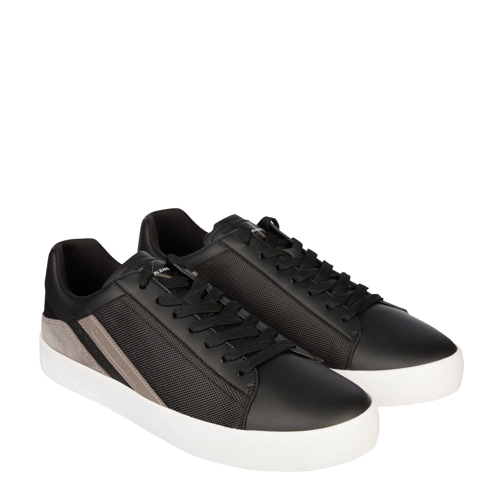 Calvin Klein leren sneakers zwart/beige | wehkamp