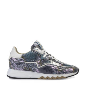 Nineti  leren sneakers met slangenprint blauw