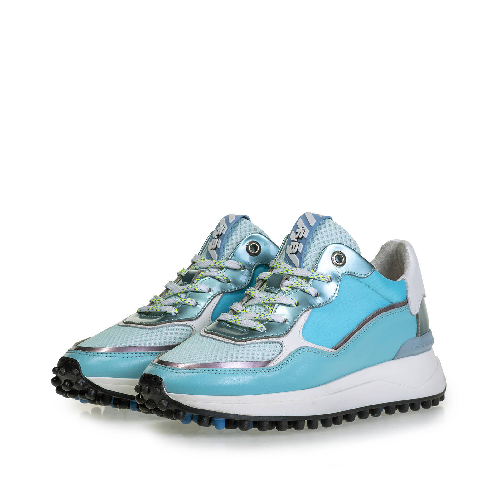 Floris van Bommel Vrouwen Leren Lage sneakers / Damesschoenen 85343  Turquoise - Schoenen.nl