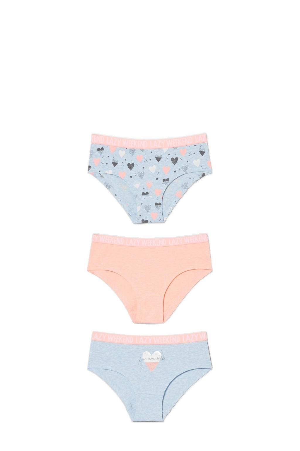 C&A Here & There slips - set van 3 lichtblauw/roze, Lichtblauw/roze