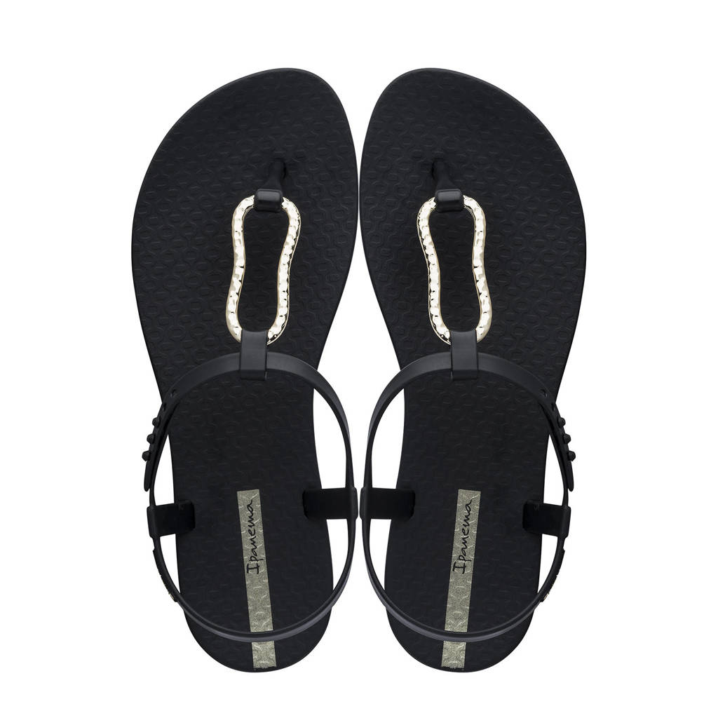 Zwart en gouden dames Ipanema Class Mood slippers van duurzame rubber met drukknoop
