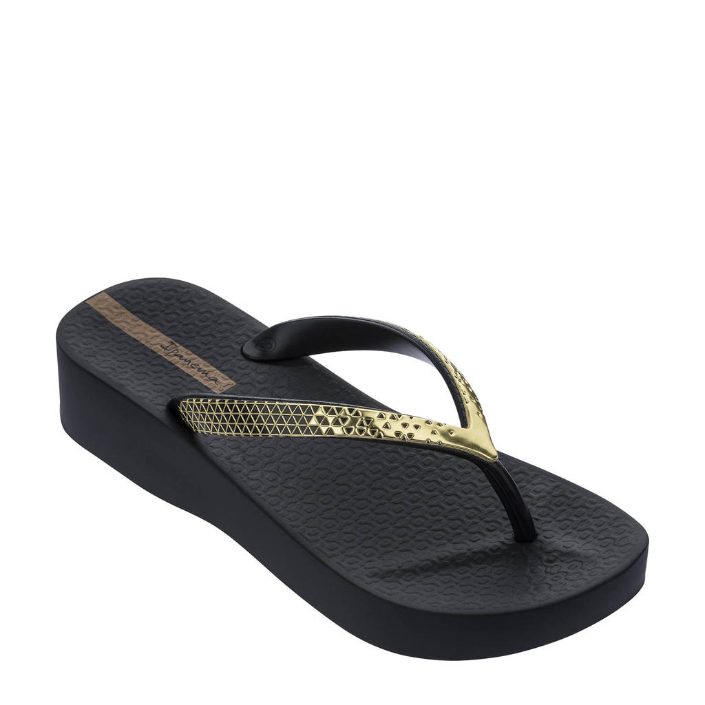 Zwart en gouden dames Ipanema Anatomic Mesh teenslippers van rubber
