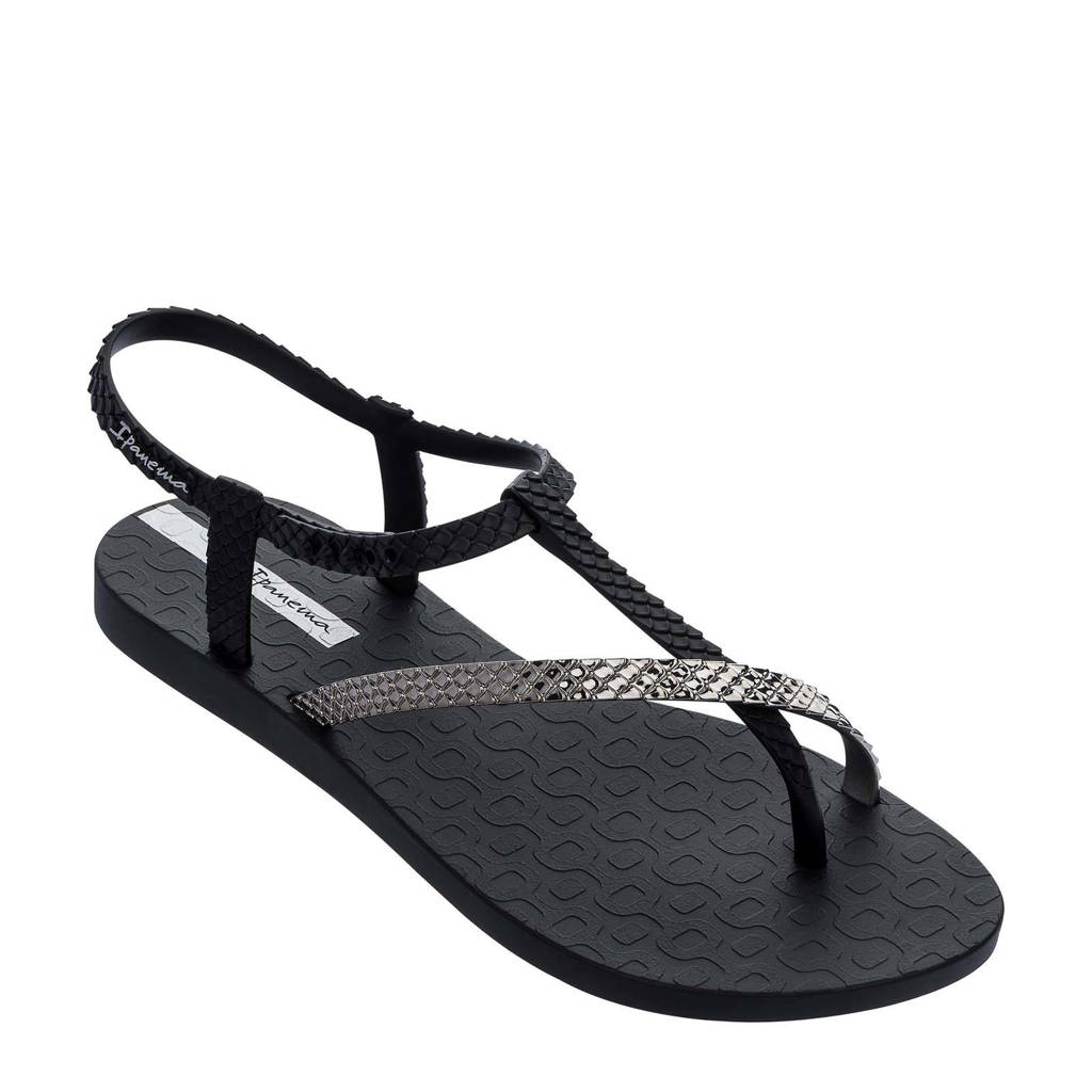 Zwart en zilverkleurige dames Ipanema Class Wish sandalen van rubber met gesp