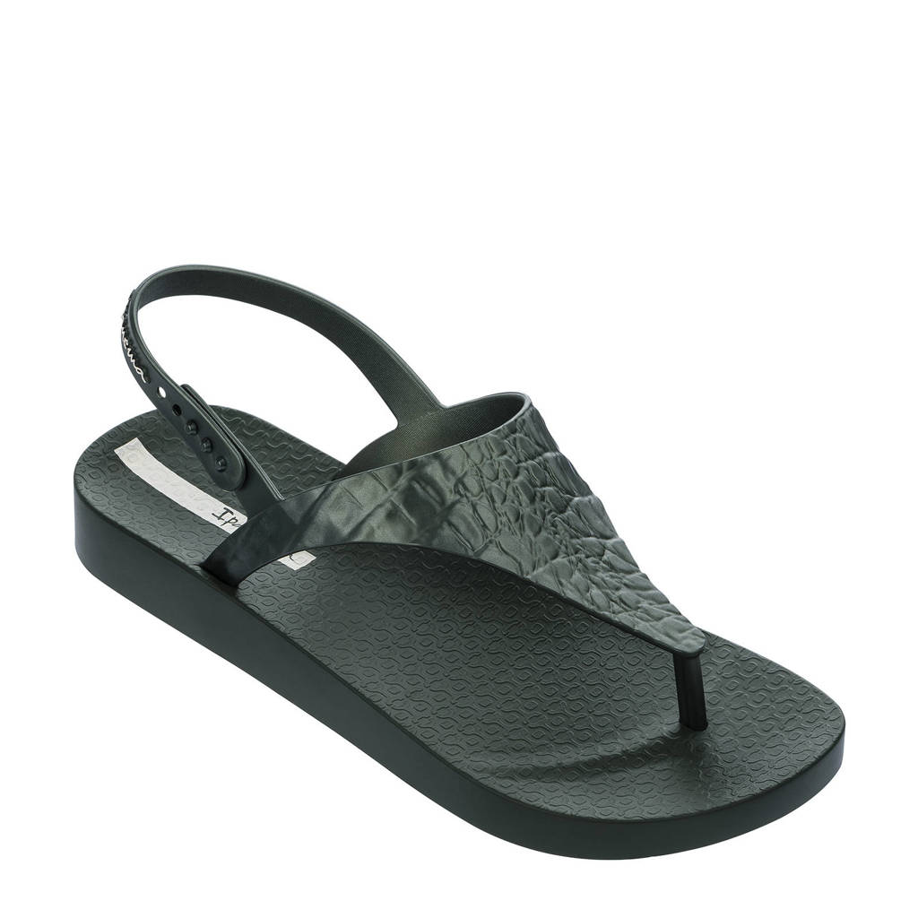 Donkergroene dames Ipanema Caiman sandalen van duurzame rubber met drukknoop