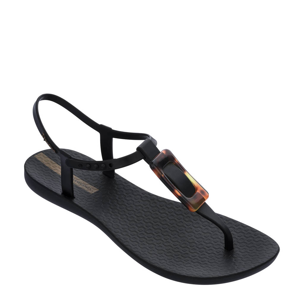 Zwarte dames Ipanema Class Charm slippers Class Charm van natuurlijk materiaal met drukknoop