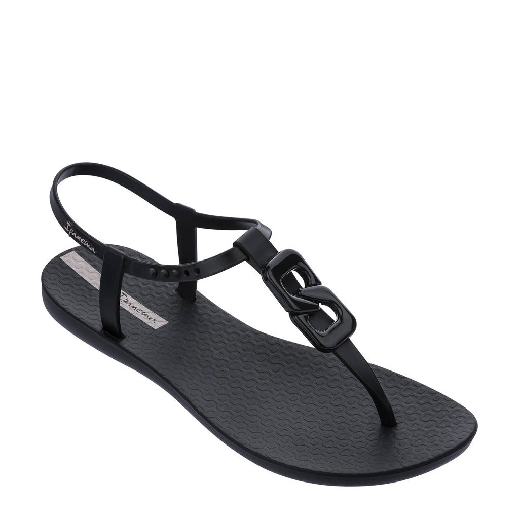 Zwarte dames Ipanema Class Chic sandalen van duurzame rubber met drukknoop