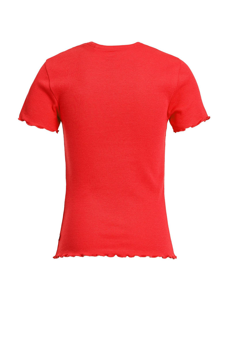 We Fashion Ribgebreid T Shirt Met Borduursels Rood Wehkamp