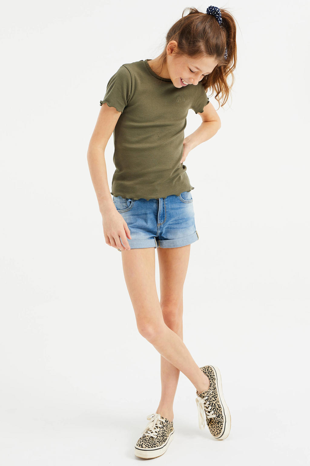 WE Fashion T-shirt met ruches - kaki