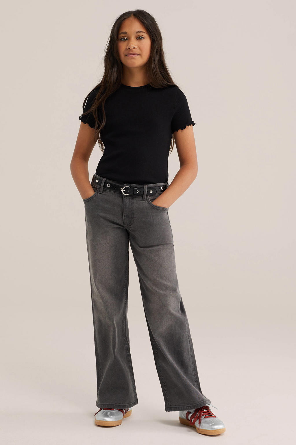 WE Fashion T-shirt met ruches - zwart